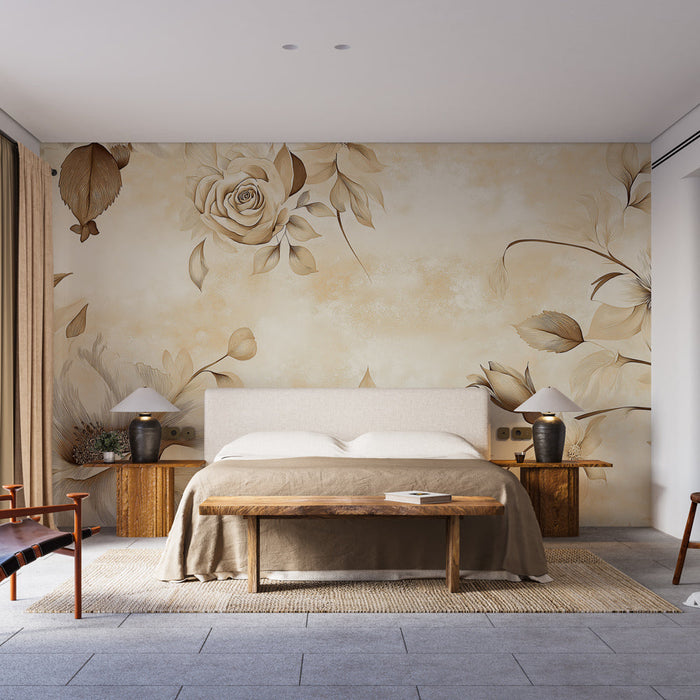 Tapete shabby chic | Elegante Blumen in neutralen Tönen