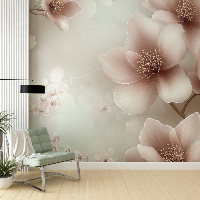 Tapet shabby chic | Elegante lyserøde blomster på en blød baggrund