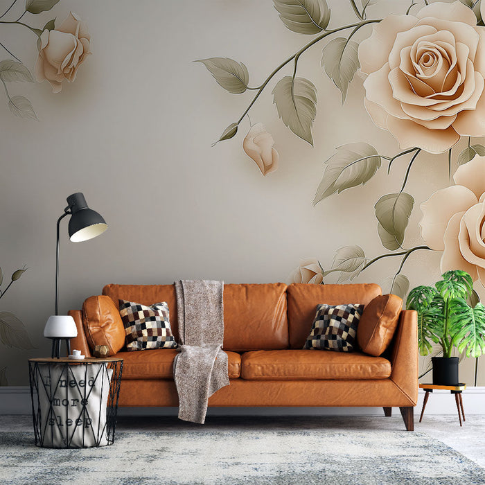 Foto Behang shabby chic | Elegant pastel rozen op een crème achtergrond