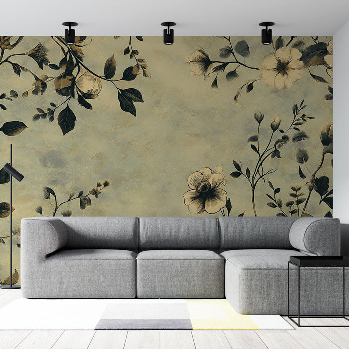 Seinatapeet shabby chic | Elegantne lillemustrid beežil taustal