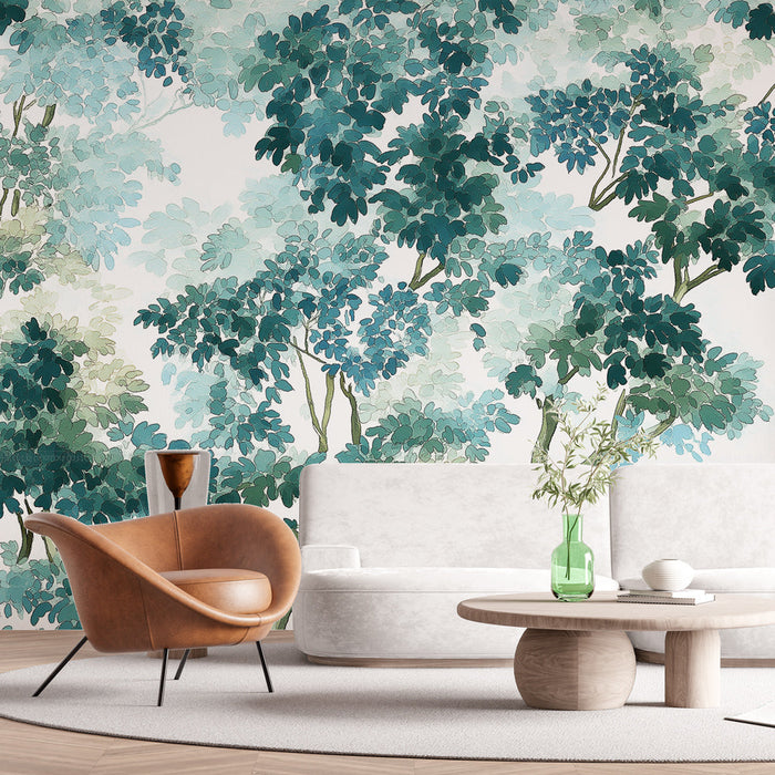 Tapeta shabby chic | Wodna roślinność w gradientach zieleni