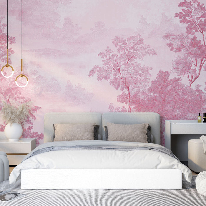 Tapeta shabby chic | Delikatne liście i odcienie różu