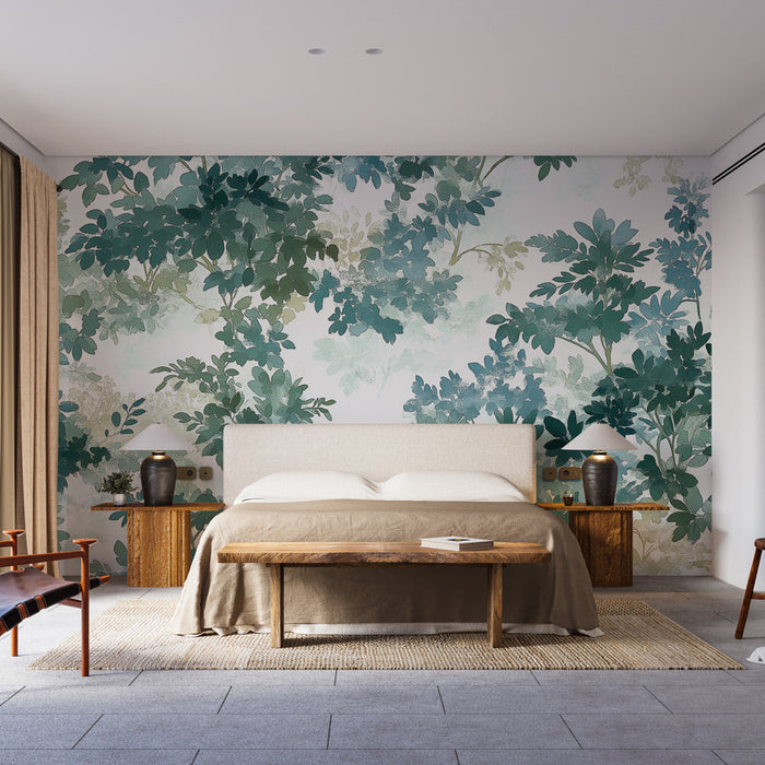 Carta da parati shabby chic | Foglie verdi ed elegante acquerello