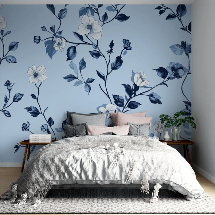 Tapet shabby chic | Floare albastră pe fundal delicat