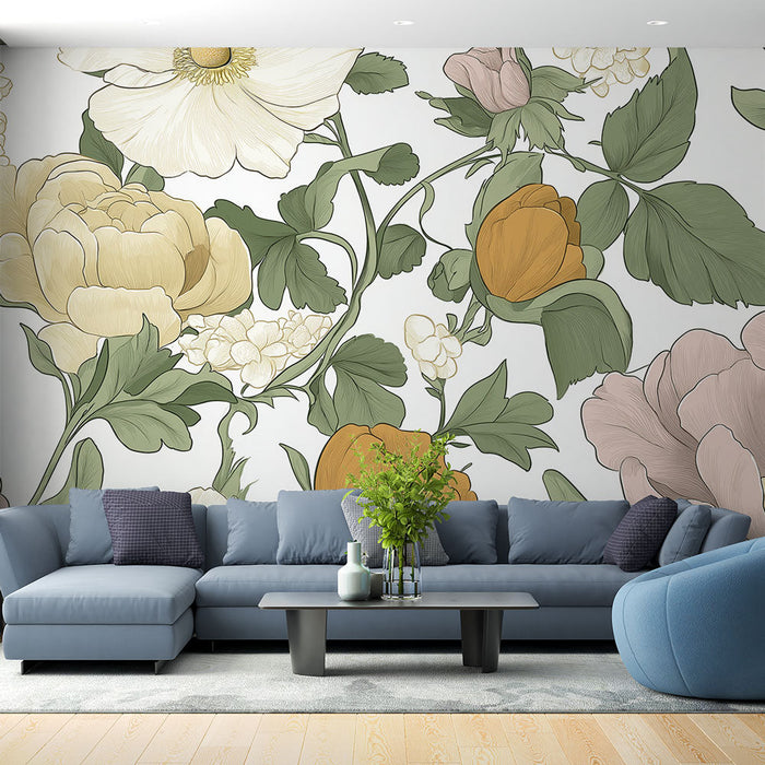 Tapet shabby chic | Flori în tonuri moi și elegante