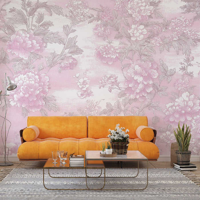 Muraaltapeet shabby chic | Roosad lilled ja hallid toonid