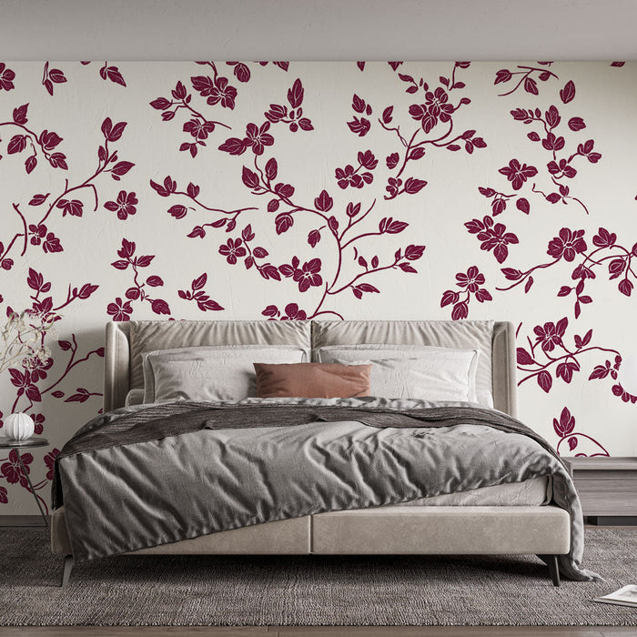 Tapeta shabby chic | Rdeče češnjeve rože na svetlem ozadju