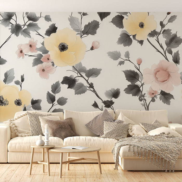 Muraaltapeet shabby chic | Õrnad lilled pastelltoonides