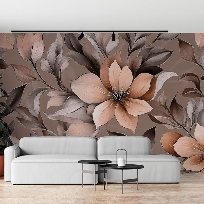 Carta da parati shabby chic | Fiori rosa delicati ed eleganti foglie