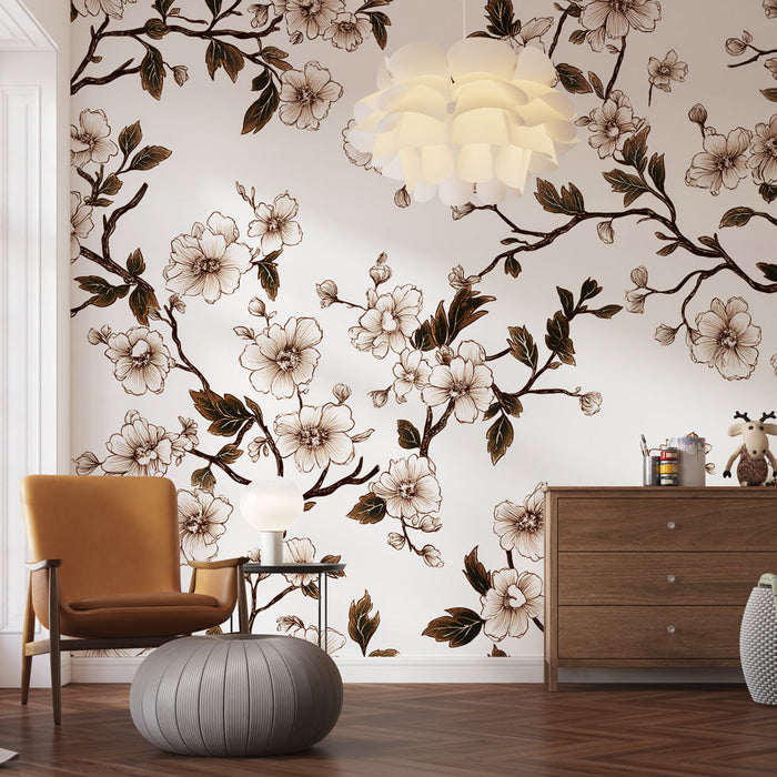 Tapet shabby chic | Delikate blomster på en lys bakgrunn