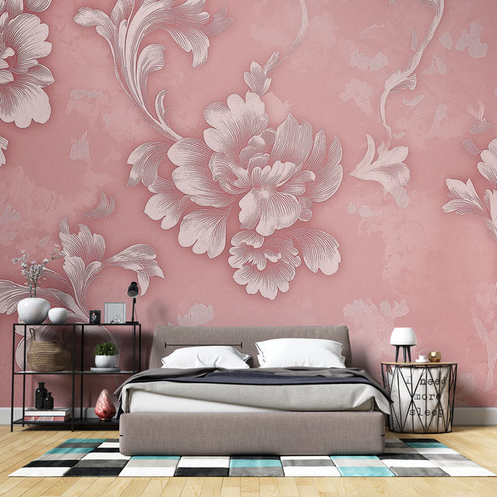 Tapet shabby chic | Delikata blommor på mjuk rosa bakgrund