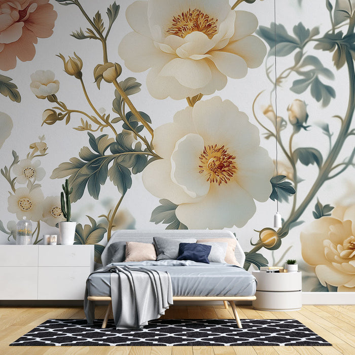 Tapet shabby chic | Elegante blomster i pasteltoner