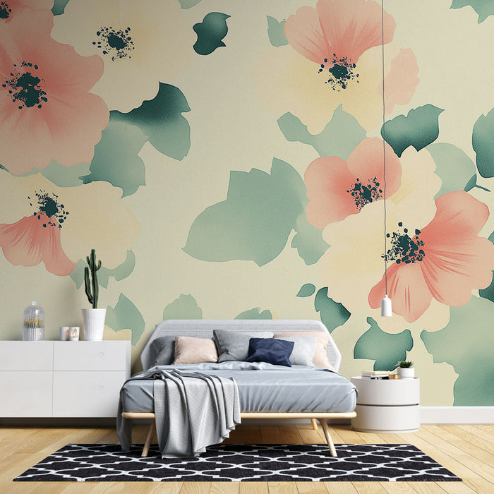 Шаби шик тапет | Деликатни пастелни цветя на мек фон