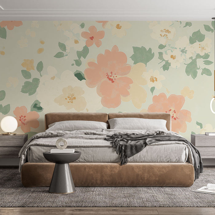 Tapete shabby chic | Pastellblumen auf einem weichen Hintergrund