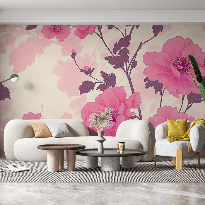 Carta da parati shabby chic | Delicate pink flowers on a soft background