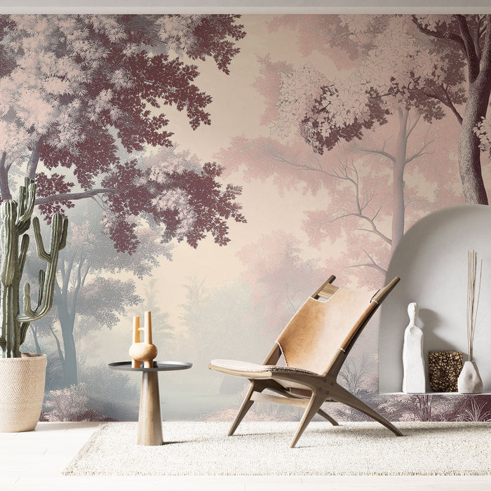 Tapeta shabby chic | Mlha v lese v pastelových odstínech