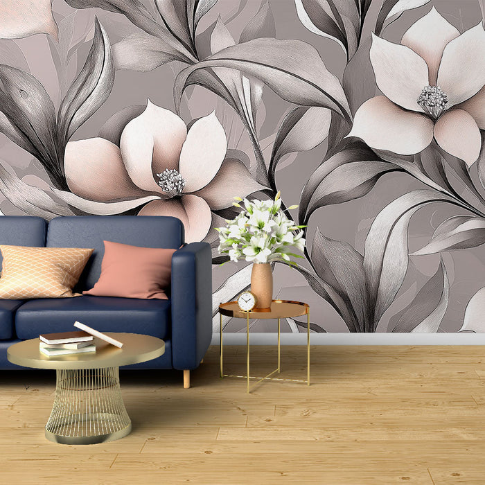 Tapet shabby chic | Flori mari delicate pe fundal moale