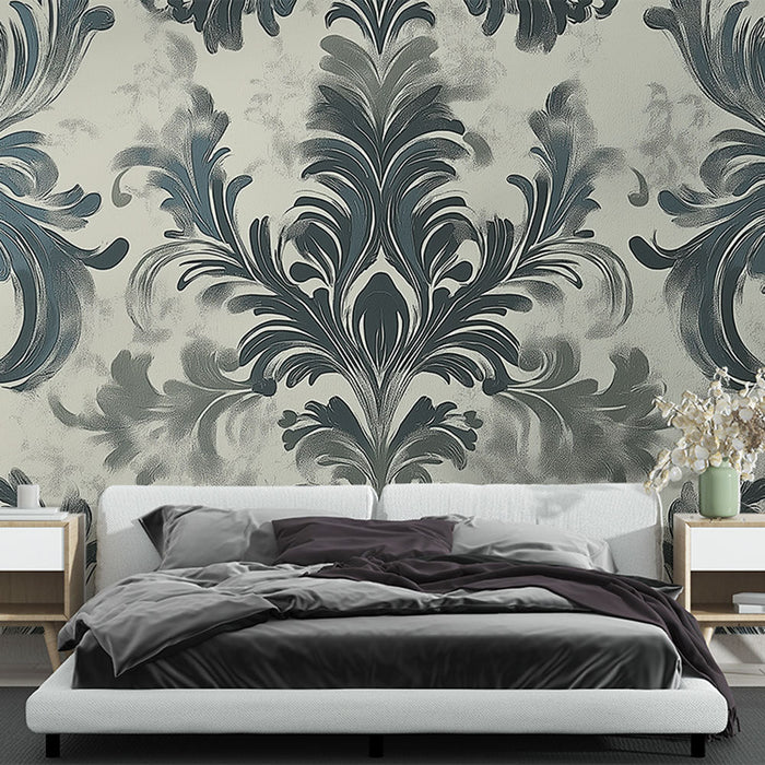 Ταπετσαρία τοίχου shabby chic | Σχέδιο damask σε μπλε και γκρι