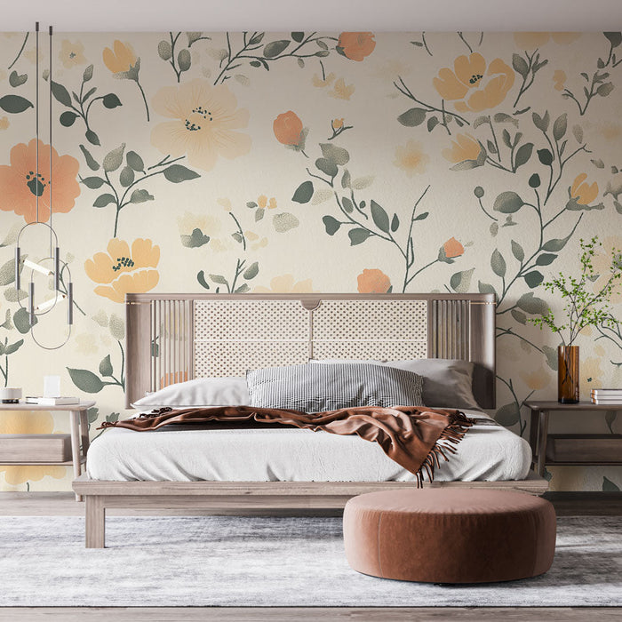 Muraaltapeet shabby chic | Õrn lilleline muster pehmete toonidega