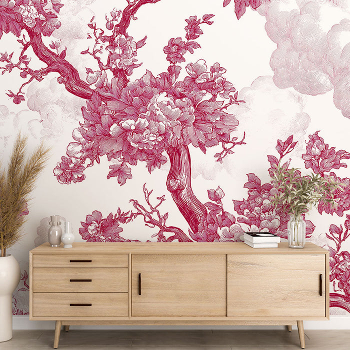 Muraaltapeet shabby chic | Lilleline muster roosas koos õrnade pilvedega