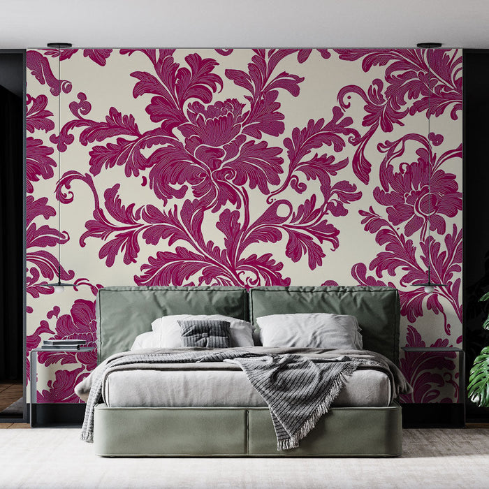 Carta da parati shabby chic | Motivo floreale in rosa e crema