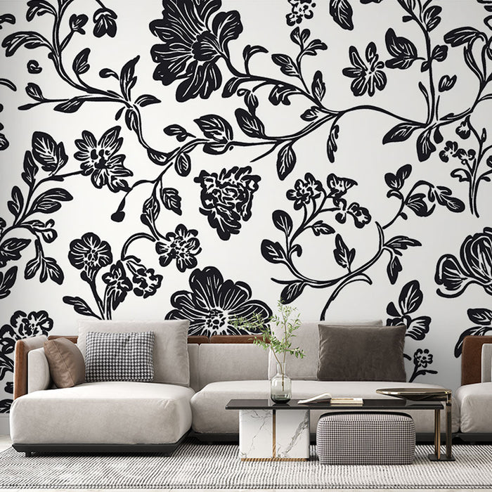 Tapeta shabby chic | Elegantní černobílý květinový vzor