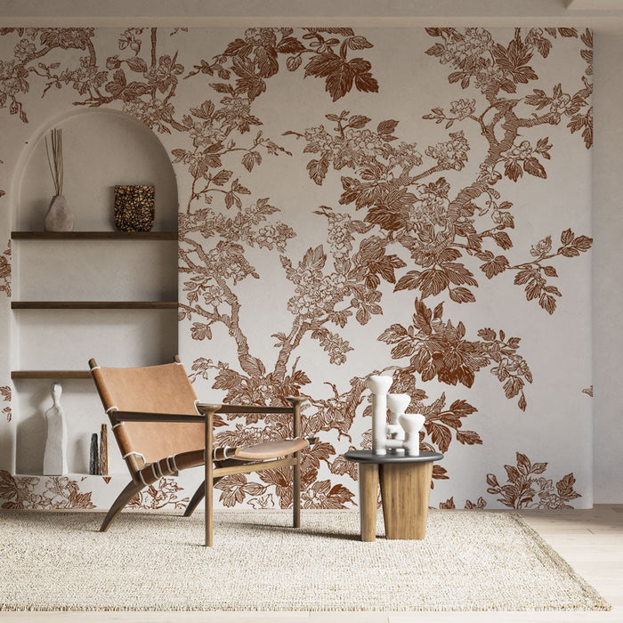 Seinamuster maamees šikk | Vintage lillemuster pruunil valgel taustal