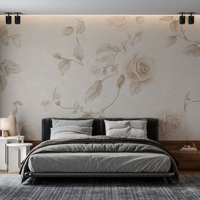 Tapet shabby chic | Delikata ros mönster på krämig bakgrund