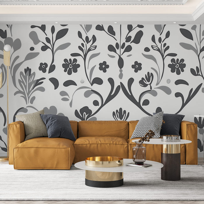 Tapeta shabby chic | Kwiatowe wzory w odcieniach szarości