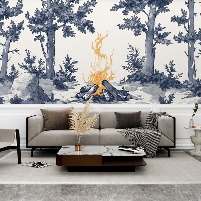 Mural tapéta kopott sikk | Természet ihlette tábortűzzel és fákkal