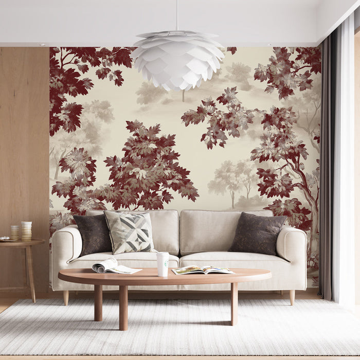 Tapeta shabby chic | Seoski krajolik u nijansama crvene i bež boje