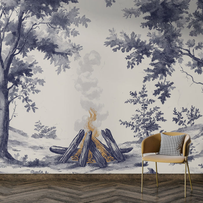 Carta da parati shabby chic | Paesaggio del falò sotto gli alberi
