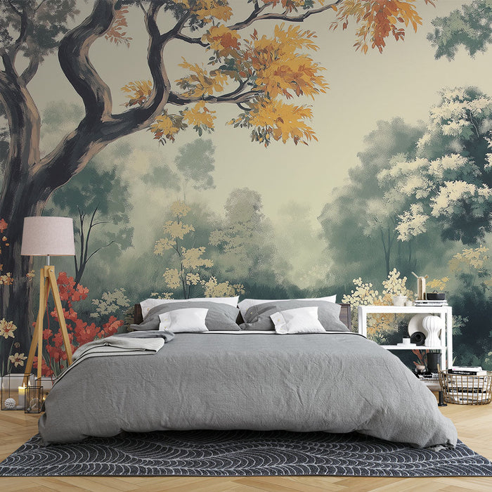 Шаби шик тапет | Процъфтяващ пейзаж с есенни цветове