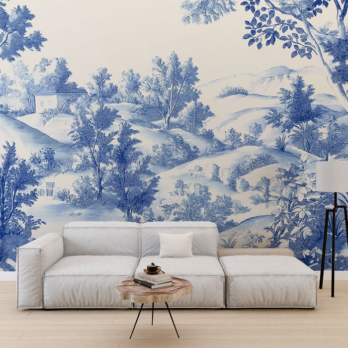 Tapet shabby chic | Peisaj natural în albastru delicat