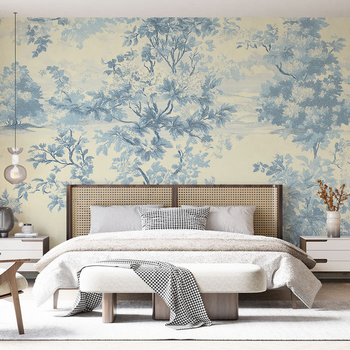 Tapeta shabby chic | Proljetni krajolik u plavoj i krem boji