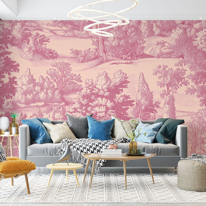 Carta da parati shabby chic | Paesaggio romantico in rosa