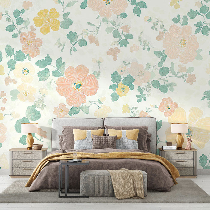 Falikép tapéta shabby chic | Több pasztell virág puha háttéren