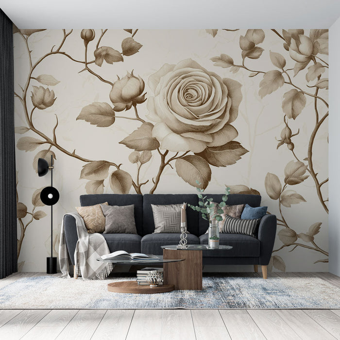 Fototapet shabby chic | Bej tonlarında narin güller