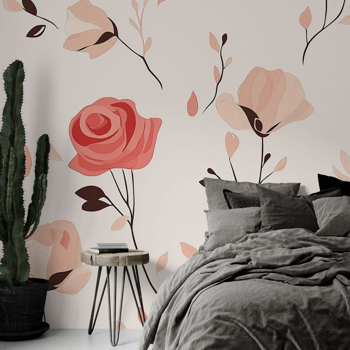 Foto Behang shabby chic | Delicate roses and subtle foliage