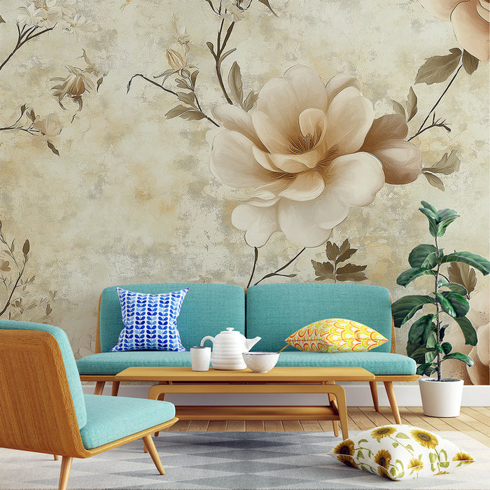 Шаби шик тапет | Деликатни рози и маргаритки на бежов фон