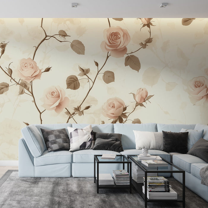 Tapet shabby chic | Ömtåliga rosor på ljus bakgrund