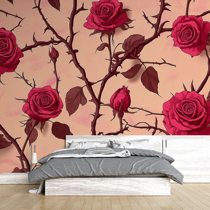 Tapeta shabby chic | Červené růže na jemném pastelovém pozadí