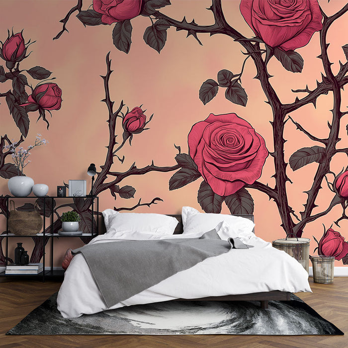 Tapet shabby chic | Pink roser på pastel baggrund