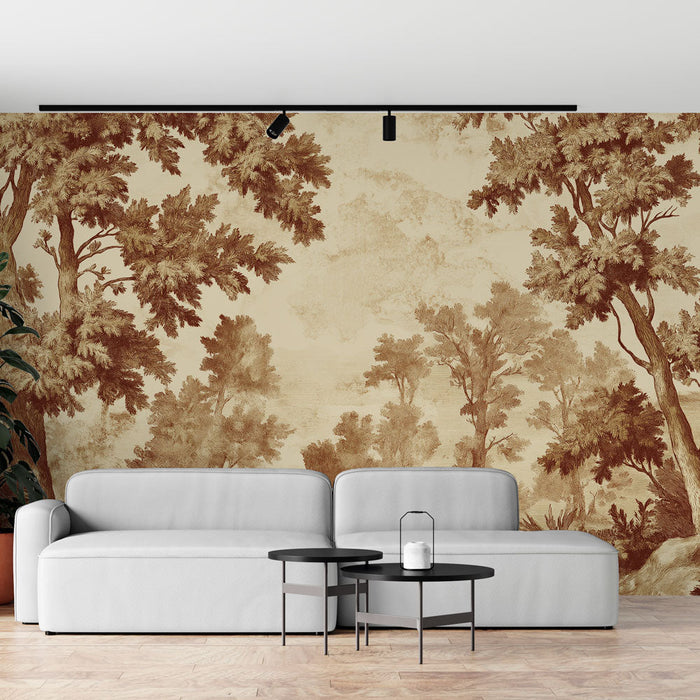 Tapeta shabby chic | Měkká sepijská lesní scéna