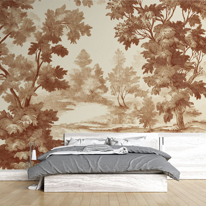 Carta da parati shabby chic | Scena naturale nei toni del marrone