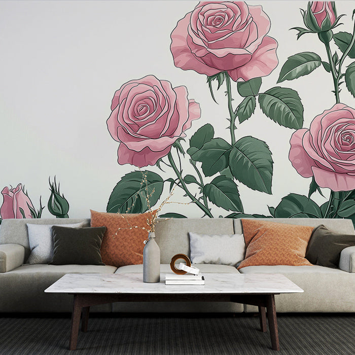 Carta da parati shabby chic | Rose rosa sontuose su sfondo chiaro