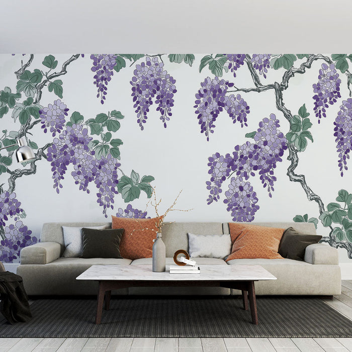 Tapet shabby chic | Vite subțiri de glicină cu nuanțe de mov