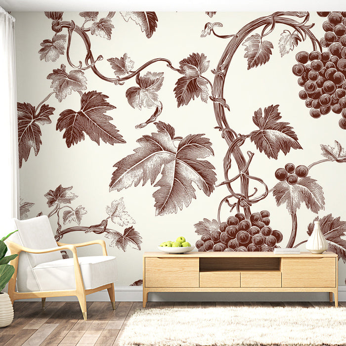 Mural Wallpaper shabby chic | Elegant vines and grape clusters