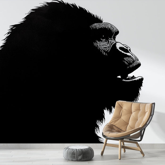 Ταπετσαρία τοιχογραφία σιλουέτα γορίλα | Στυλιζαρισμένο ασπρόμαυρο πορτρέτο
