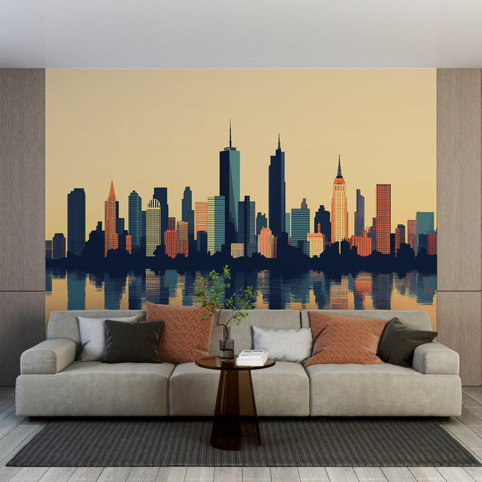 Mural Wallpaper silhouette of New York | Modern skyline with aquatic reflection